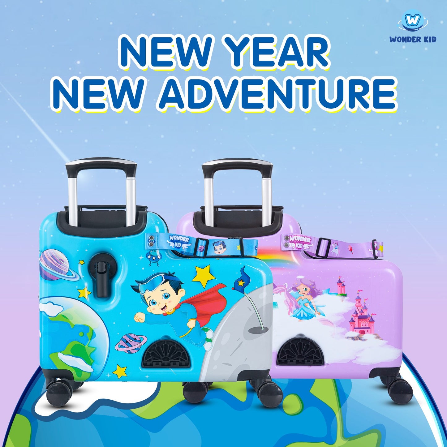 Combo Galaxy Boy & Wonder Girl Sit - On Luggage/Blue & Purple - COMBO 10%OFF
