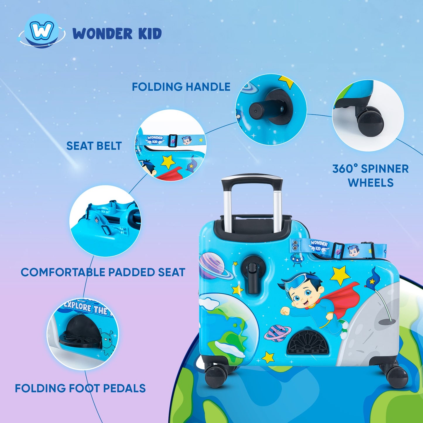 Combo Galaxy Boy & Wonder Girl Sit - On Luggage/Blue & Purple - COMBO 10%OFF