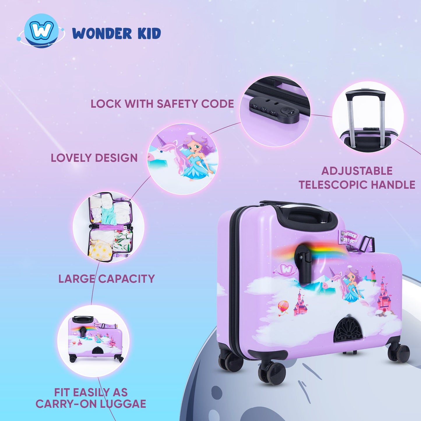 Combo Galaxy Boy & Wonder Girl Sit - On Luggage/Blue & Purple - COMBO 10%OFF