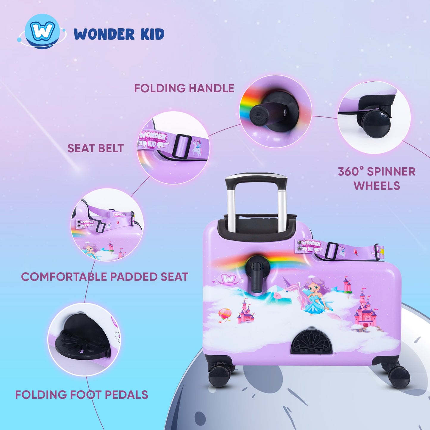 Combo Galaxy Boy & Wonder Girl Sit - On Luggage/Blue & Purple - COMBO 10%OFF