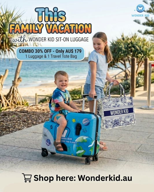 🐰FREE Travel Tote Bag🐰 Galaxy Boy Sit - On Luggage/Blue